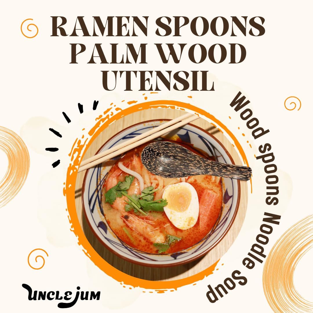 2,6,10 PCS Asian Wooden Soup Spoons – Lightweight 6-inch Natural Wood Table Spoons for Ramen, Rice & Everyday Dining Set