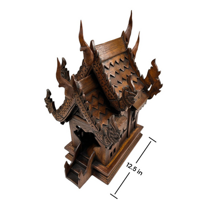 Large Wood Carved Thai Spirit House Model 15 Inches – Handmade Asian Inspired Home Decor | Traditional Thai Wooden Shrine Decorative Accent