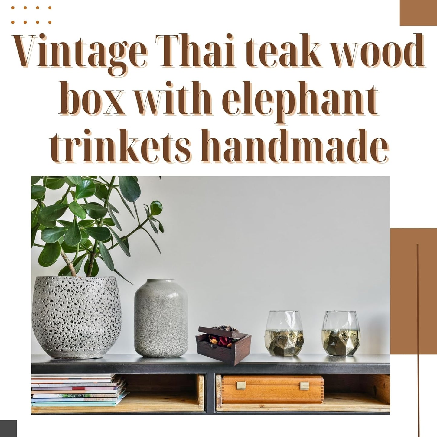 Vintage Thai Teak Wood Namcard Box – Handcrafted Elephant Carving (3.5")