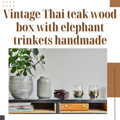 Vintage Thai Teak Wood Namcard Box – Handcrafted Elephant Carving (3.5")