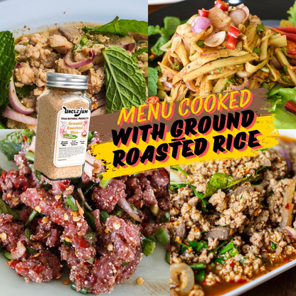 UNCLEJUM Thai Ground Roasted Rice (Khao Khua , ข้าวคั่ว) – 100% Roasted Rice Powder in Premium Glass Spice Jar – Authentic Thai Seasoning for Larb, Nam Tok, Jaew & Isaan Cuisine (100g)