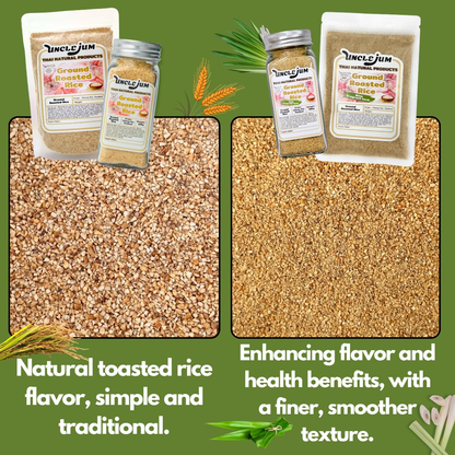 UNCLEJUM Thai Ground Roasted Rice (Khao Khua , ข้าวคั่ว) – 100% Roasted Rice Powder in Premium Glass Spice Jar – Authentic Thai Seasoning for Larb, Nam Tok, Jaew & Isaan Cuisine (100g)