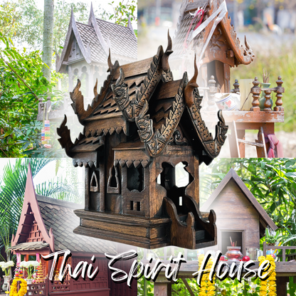 Large Wood Carved Thai Spirit House Model 15 Inches – Handmade Asian Inspired Home Decor | Traditional Thai Wooden Shrine Decorative Accent