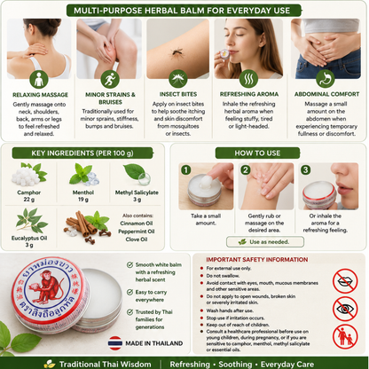 White Monkey Holding Peach Balm – Traditional Thai White Herbal Balm for Massage, Insect Bites, Nasal Comfort & Everyday Relief