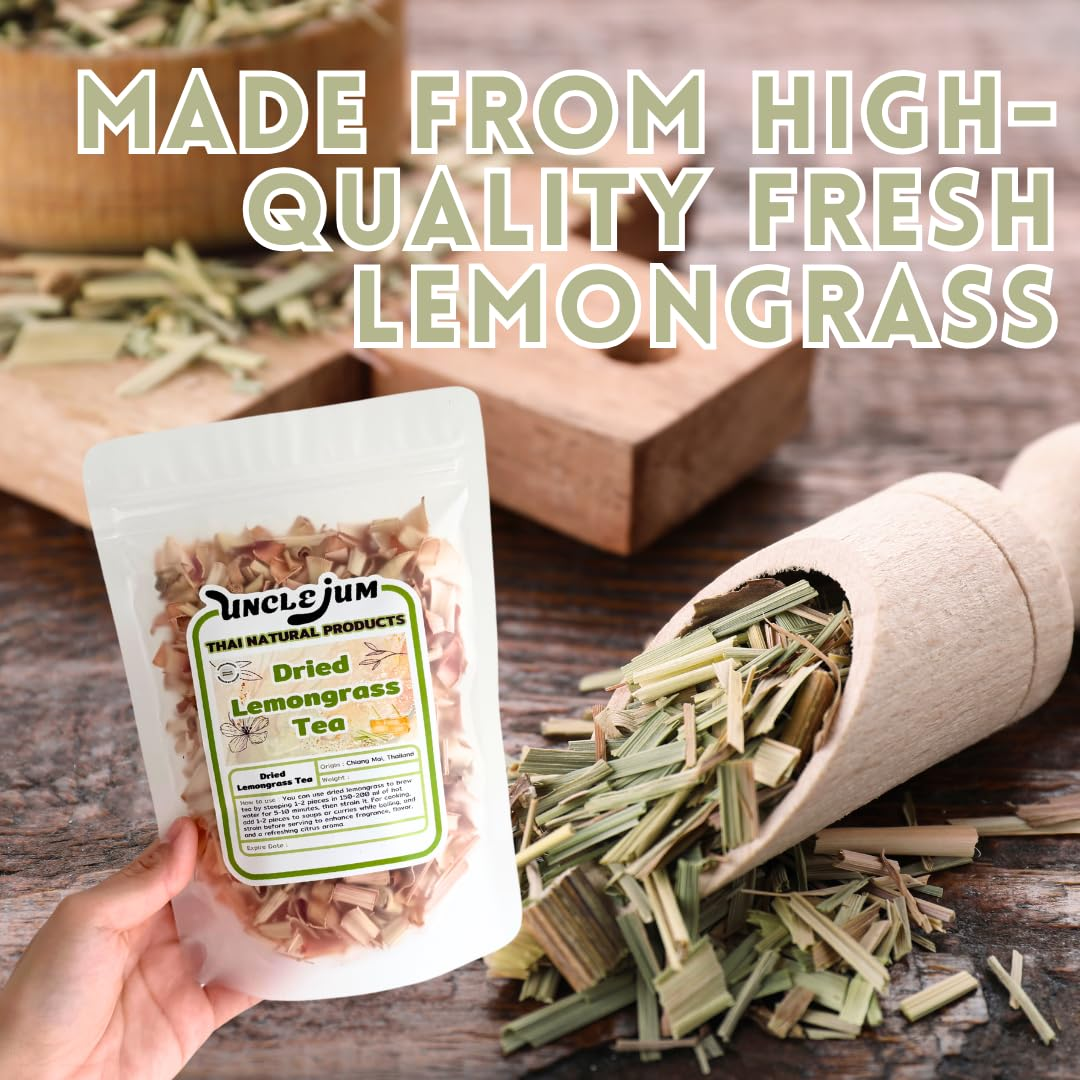 UNCLEJUM Thai Lemongrass Herbal Tea 100g – Premium Loose Leaf Dried Lemongrass | Detox, Digestive Support &amp; Caffeine-Free Herbal Tea | Product of Thailand