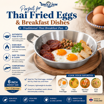 Versatile Thai Kai-Kra-Ta (ไข่กระทะ) Breakfast Pan 6 Inch Traditional Thai Cooking Pan for Fried Eggs, Omelets, Stir-Fry & Everyday Meals