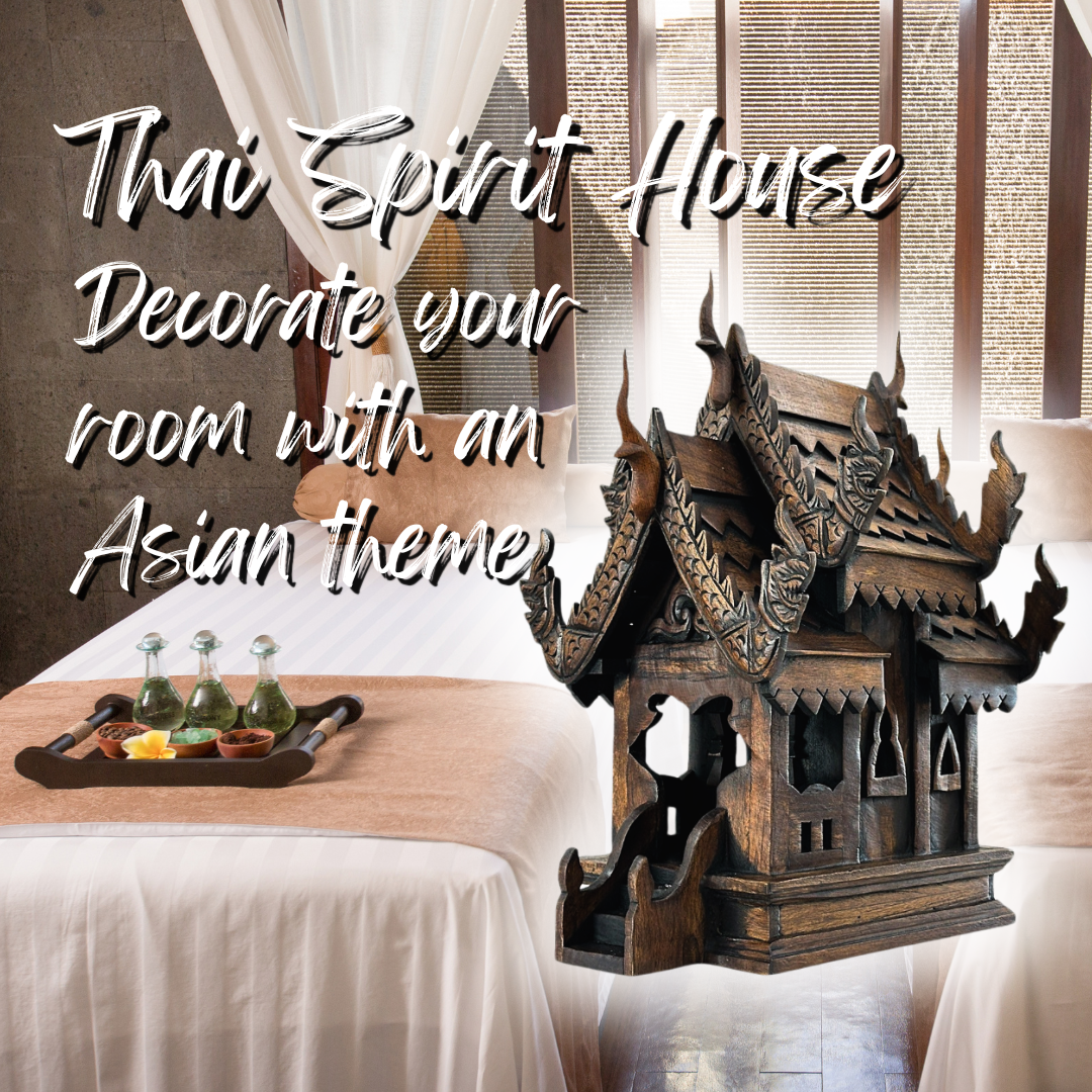 Large Wood Carved Thai Spirit House Model 15 Inches – Handmade Asian Inspired Home Decor | Traditional Thai Wooden Shrine Decorative Accent
