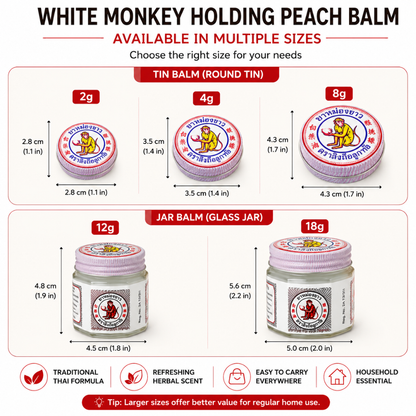 White Monkey Holding Peach Balm – Traditional Thai White Herbal Balm for Massage, Insect Bites, Nasal Comfort & Everyday Relief