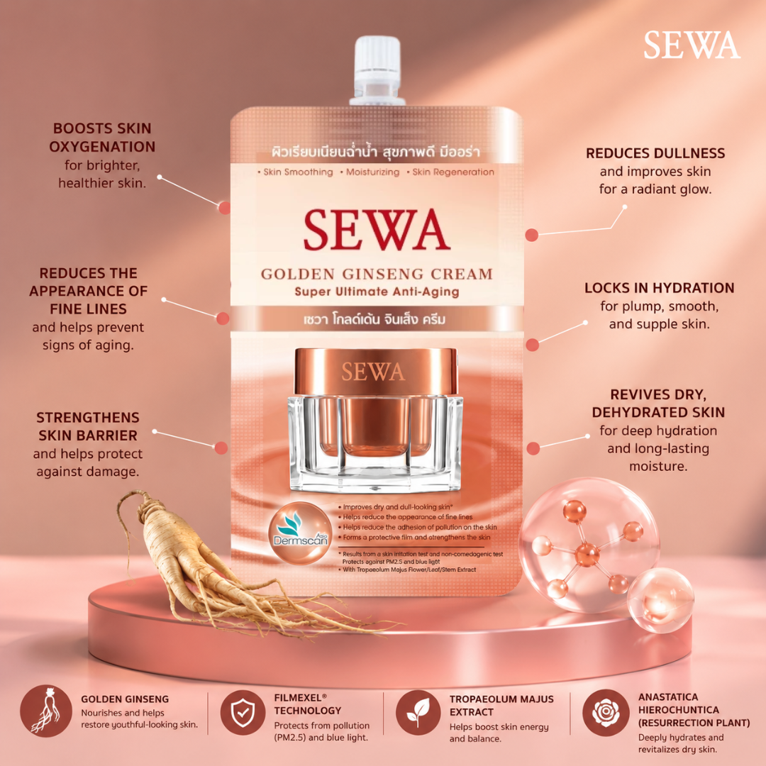 2-sachets SEWA Golden Ginseng Cream 7ml – Hydrating &amp; Nourishing Face Cream | Golden Ginseng Moisturizer with Filmexel | Daily Anti-Aging Facial Cream