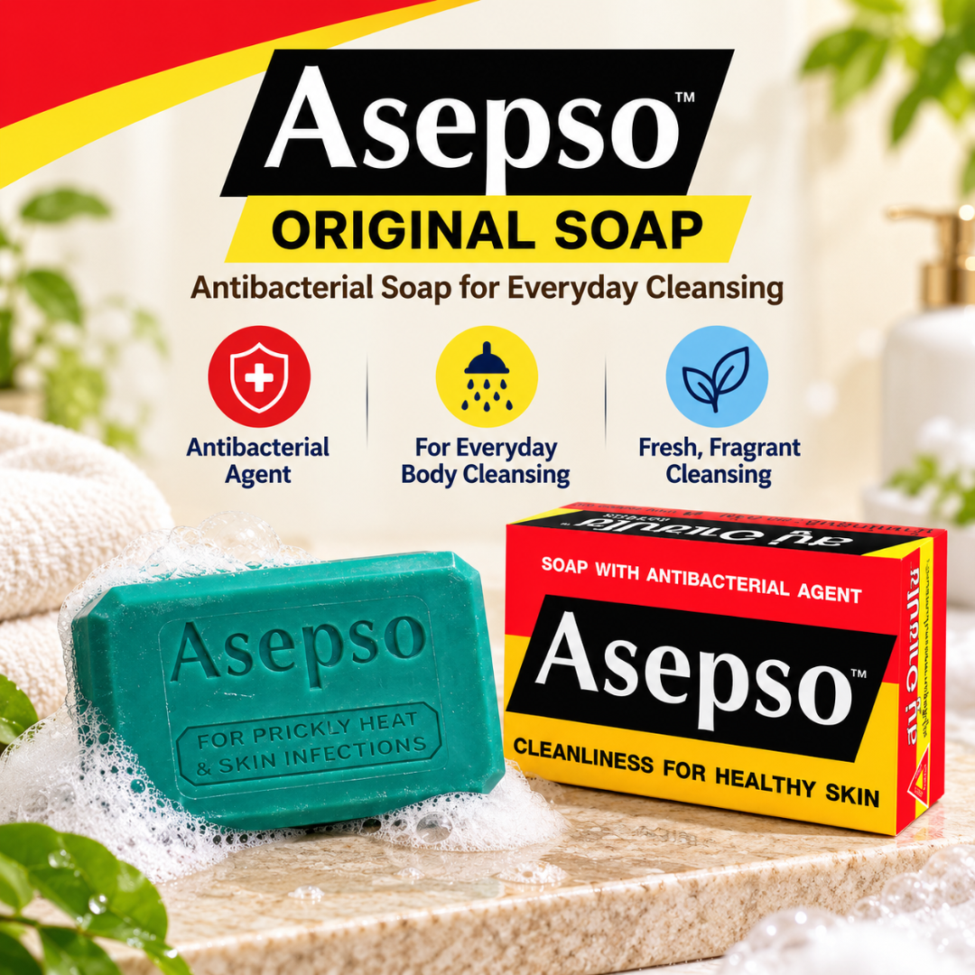 Asepso Original Antibacterial Bar Soap – Everyday Body Cleansing Soap – 80g × 4 Bars