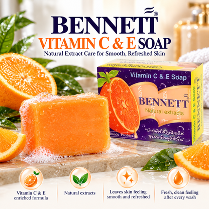 BENNETT Vitamin C & E Soap – Natural Extract Herbal Cleansing Bar for Smooth, Bright & Fresh-Looking Skin – 130g