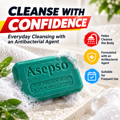 Asepso Original Antibacterial Bar Soap – Everyday Body Cleansing Soap – 80g × 4 Bars