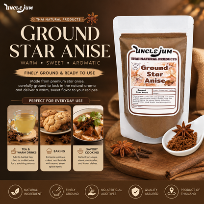 UNCLEJUM Ground Star Anise 100g – Aromatic Ground Spice for Cooking, Baking & Five-Spice Recipes