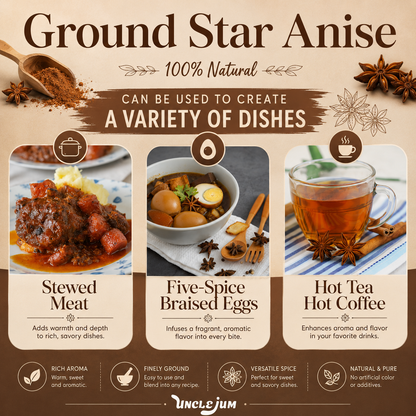 UNCLEJUM Ground Star Anise 100g – Aromatic Ground Spice for Cooking, Baking & Five-Spice Recipes