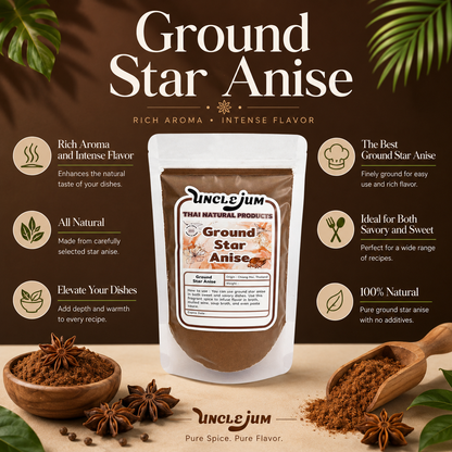 UNCLEJUM Ground Star Anise 100g – Aromatic Ground Spice for Cooking, Baking & Five-Spice Recipes