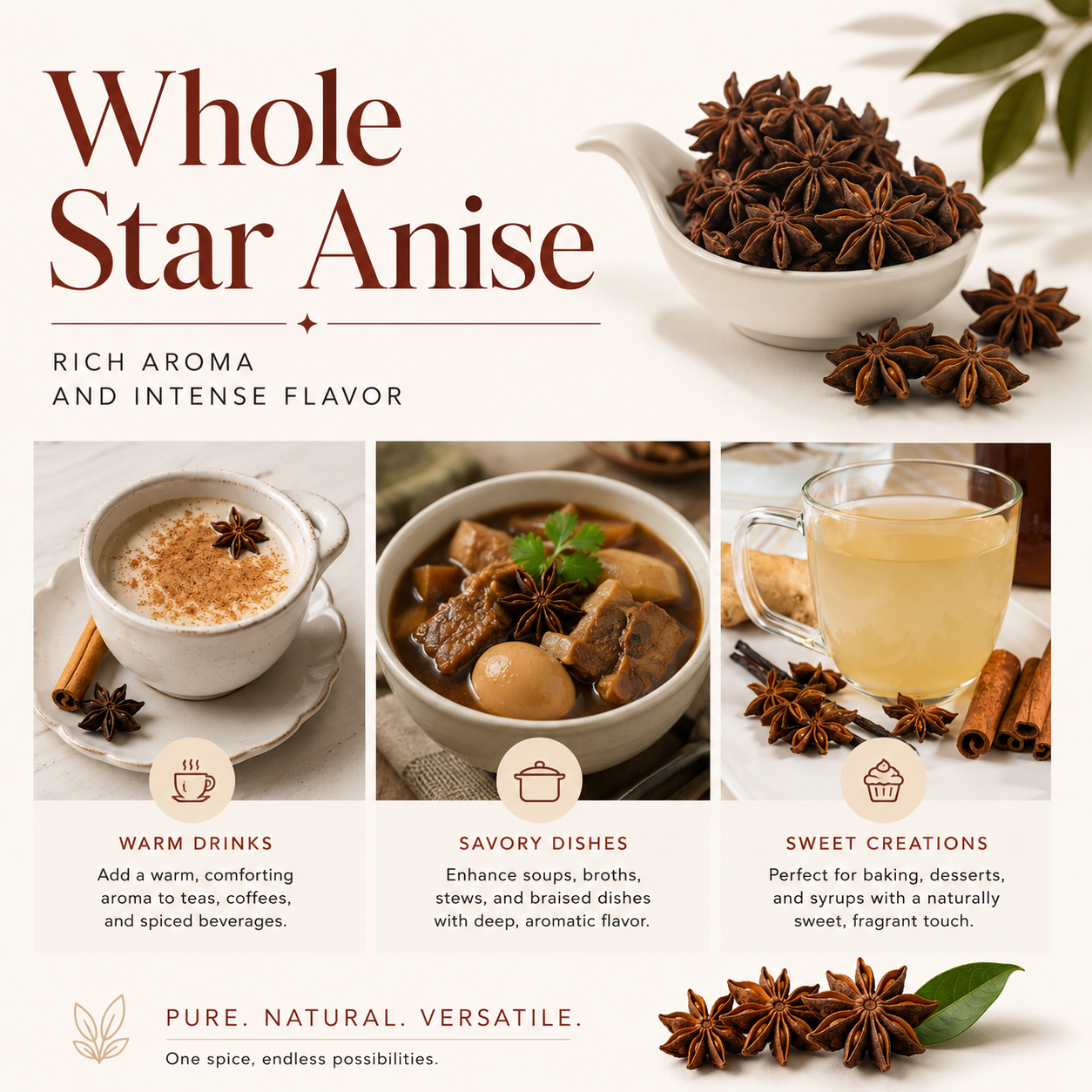 UNCLEJUM Whole Star Anise 100g – Aromatic Whole Spice for Cooking, Tea & Five-Spice Recipes