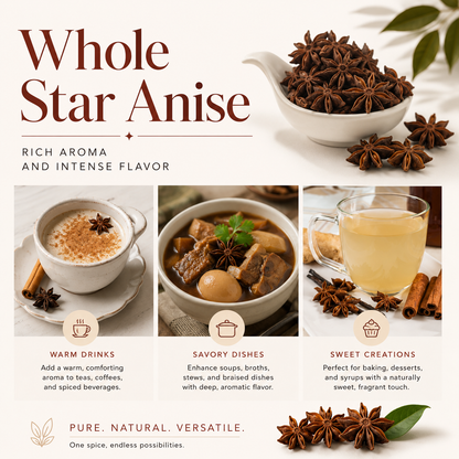 UNCLEJUM Whole Star Anise 100g – Aromatic Whole Spice for Cooking, Tea & Five-Spice Recipes