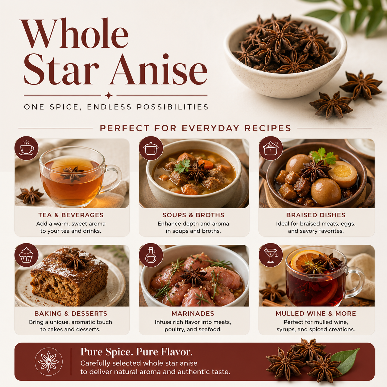 UNCLEJUM Whole Star Anise 100g – Aromatic Whole Spice for Cooking, Tea & Five-Spice Recipes