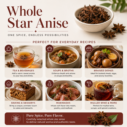 UNCLEJUM Whole Star Anise 100g – Aromatic Whole Spice for Cooking, Tea & Five-Spice Recipes