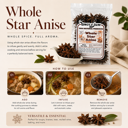 UNCLEJUM Whole Star Anise 100g – Aromatic Whole Spice for Cooking, Tea & Five-Spice Recipes