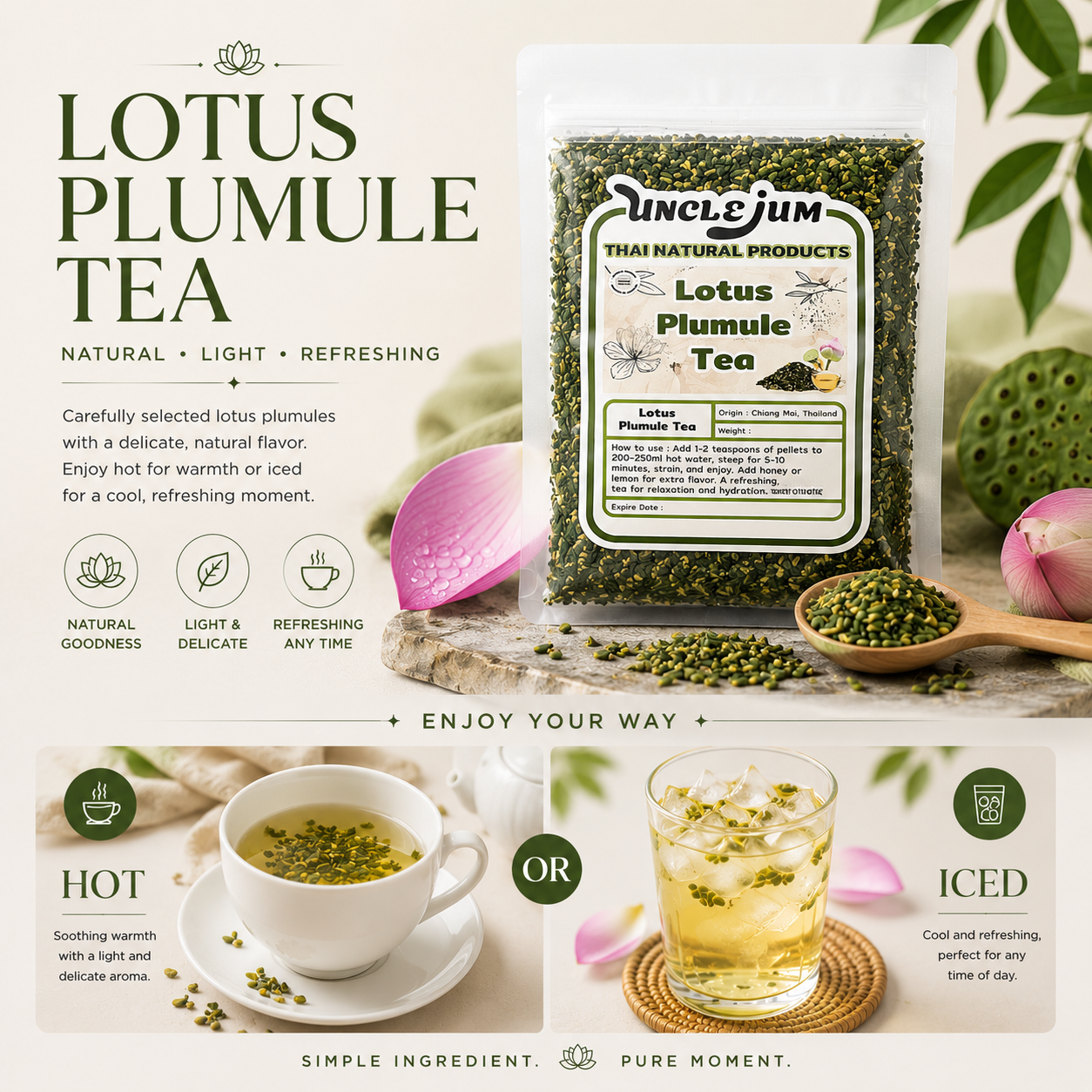 UNCLEJUM Dried Lotus Plumule Tea – Traditional Thai Herbal Tea