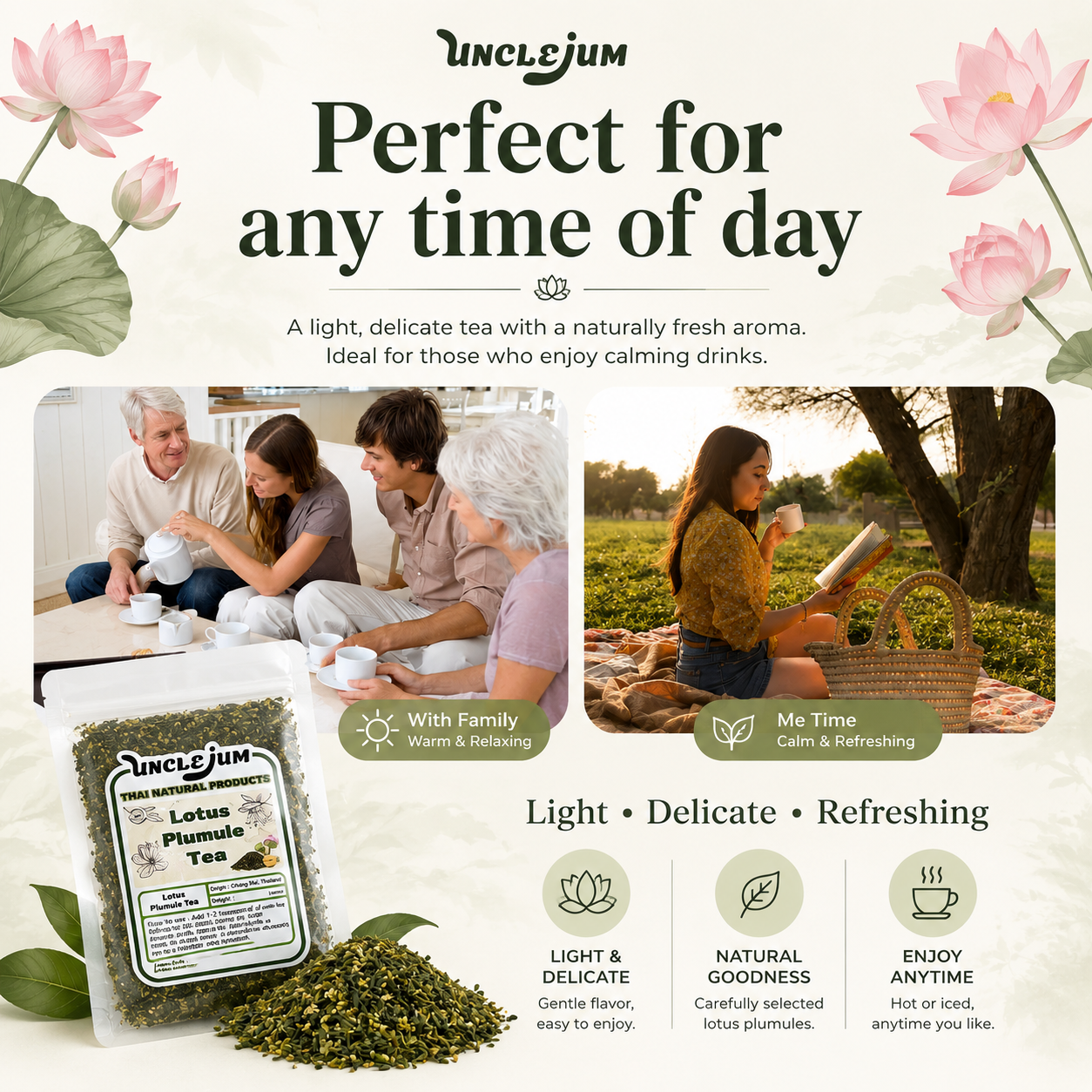 UNCLEJUM Dried Lotus Plumule Tea – Traditional Thai Herbal Tea
