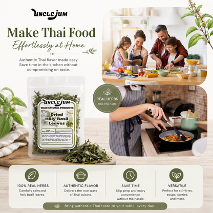 UNCLEJUM Dried Holy Basil Leaves – Thai Kra Pao Basil for Cooking | 20g & 50g