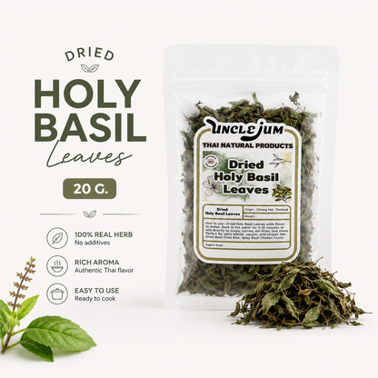UNCLEJUM Dried Holy Basil Leaves – Thai Kra Pao Basil for Cooking | 20g & 50g