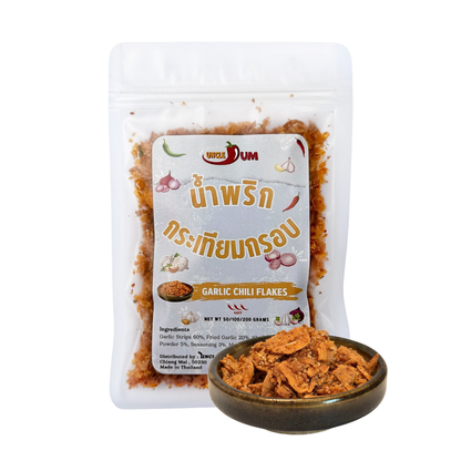 UNCLEJUM Thai Garlic Chili Flakes – Crispy Garlic & Shallot Topping with Chili Seasoning for Rice, Noodles & Everyday Meals – 100g