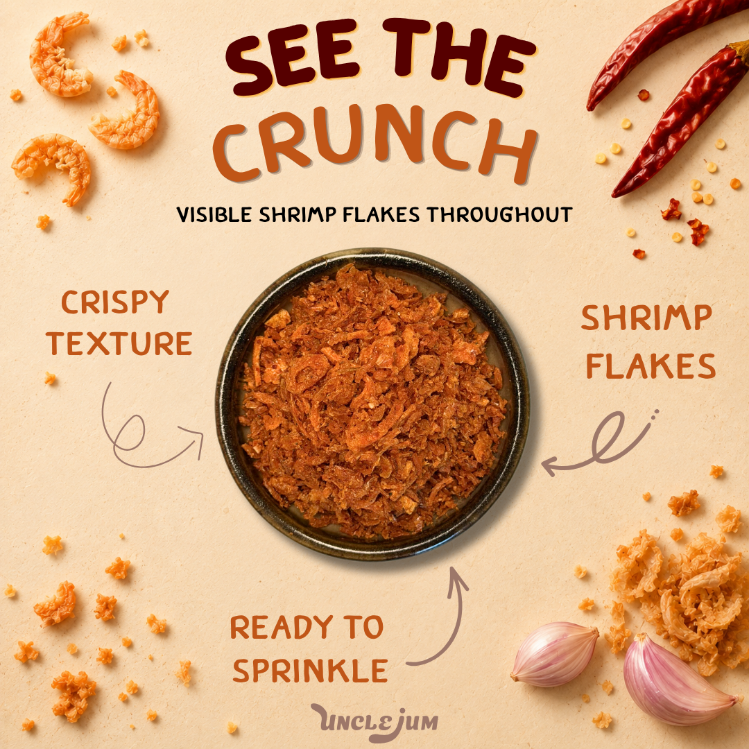 UNCLEJUM Crispy Shrimp Chili Crunch – Thai-Style Spicy Shrimp & Shallot Topping for Rice, Noodles, Salads & More – 110g