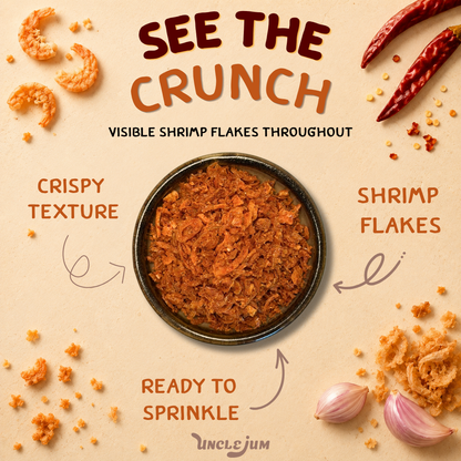 UNCLEJUM Crispy Shrimp Chili Crunch – Thai-Style Spicy Shrimp & Shallot Topping for Rice, Noodles, Salads & More – 110g