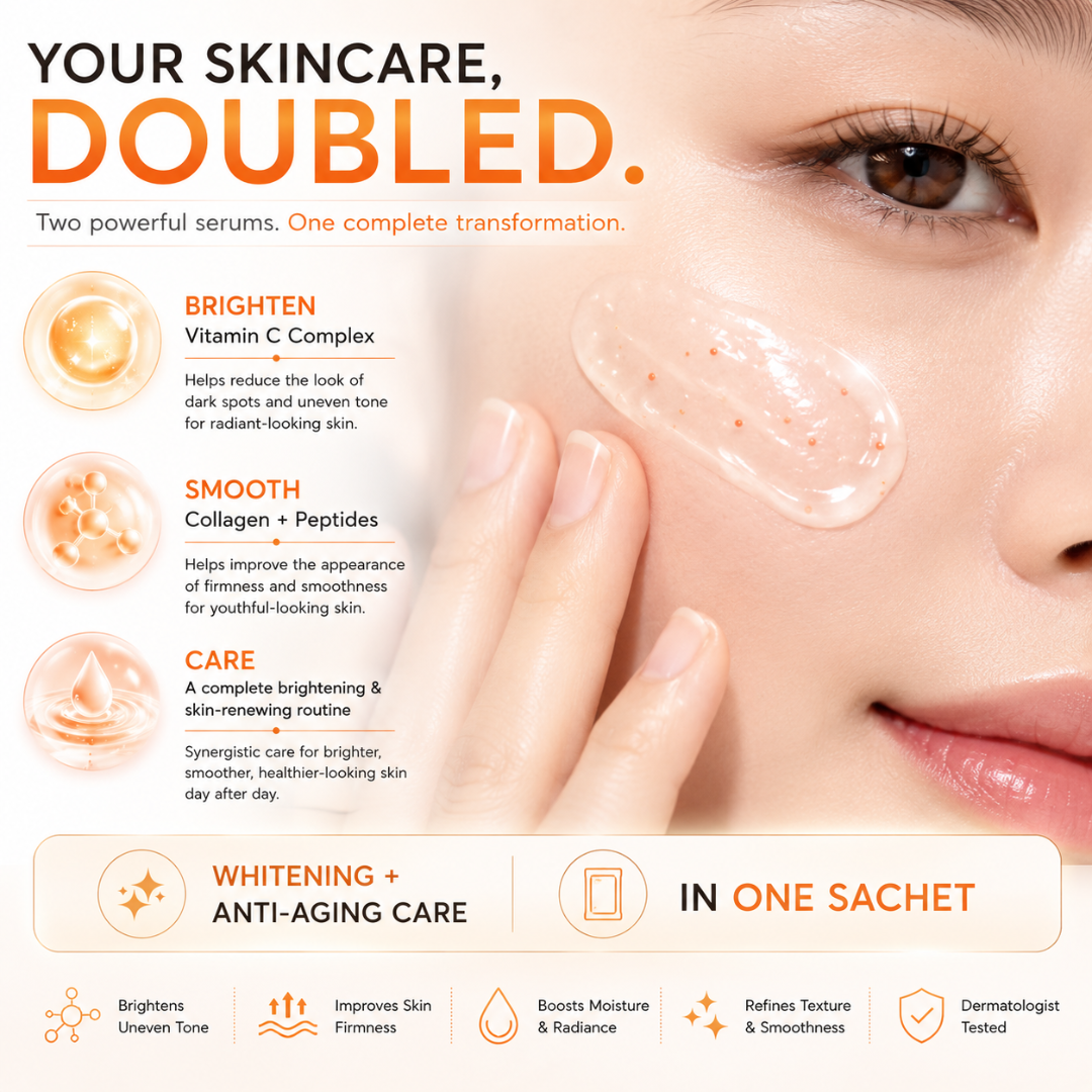 Royal Beauty Double Serum Vitamin C & Collagen – 2-in-1 Brightening & Firming Facial Serum – 8ml × 3 Packs