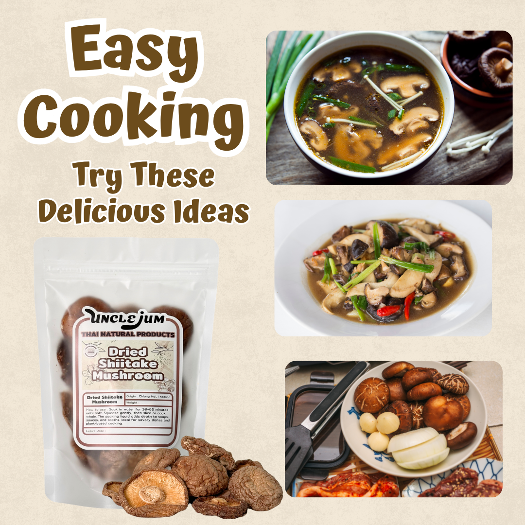 UNCLEJUM Dried Shiitake Mushrooms – Whole Dried Mushrooms with Deep Umami Flavor for Soups, Stir-Fries & Broths – 250g