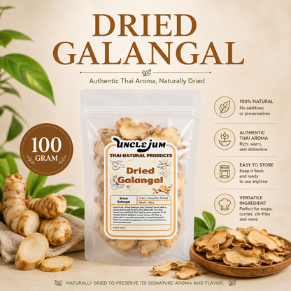 UNCLEJUM Dried Galangal 100g – Sliced Thai Galangal Root for Cooking