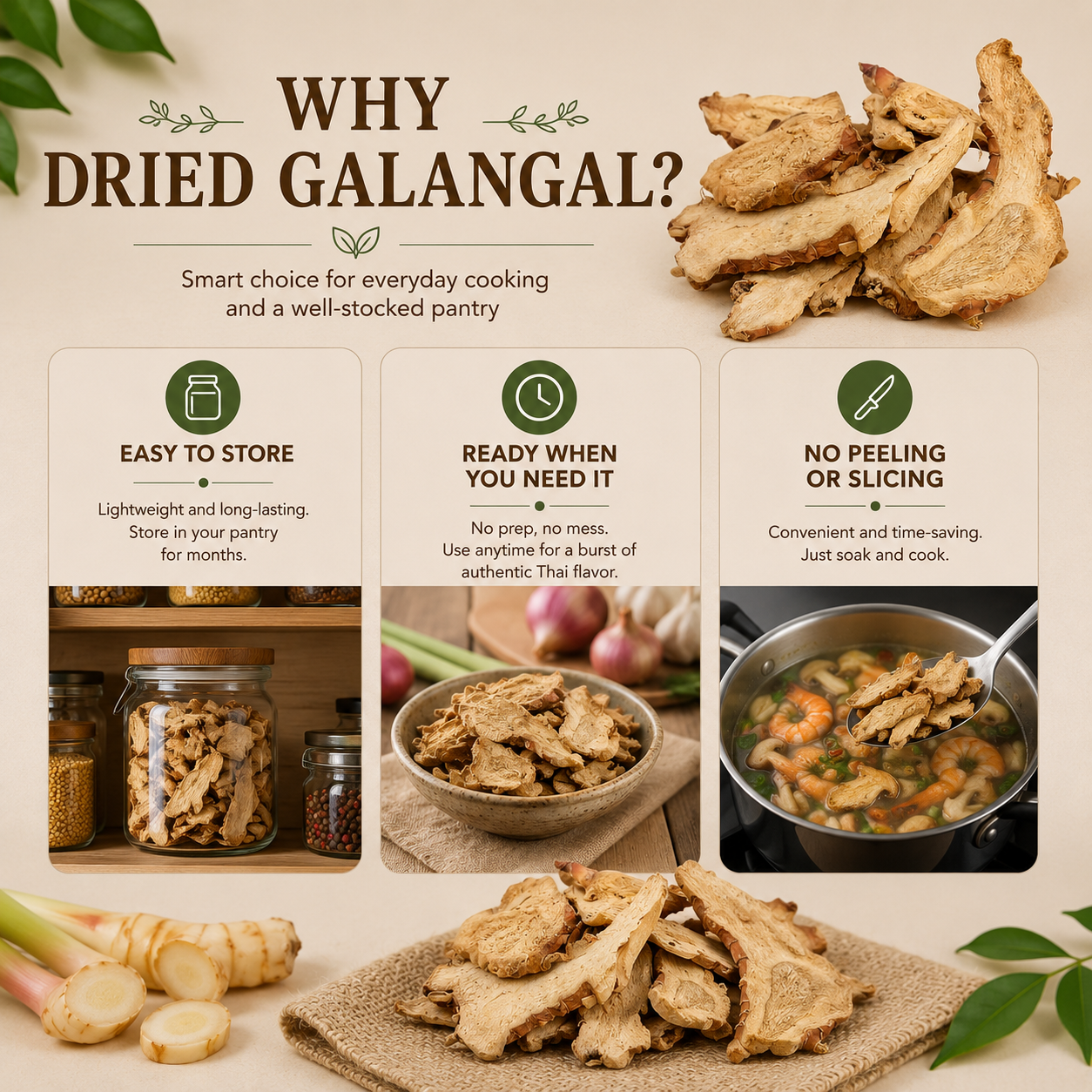 UNCLEJUM Dried Galangal 100g – Sliced Thai Galangal Root for Cooking