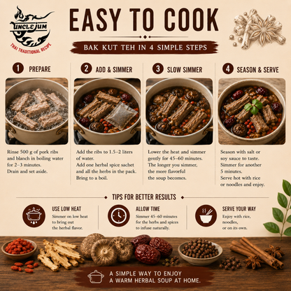 UNCLEJUM Bak Kut Teh Herbal Soup Mix – Herbs & Spices for Aromatic Herbal Broth – 55g × 3 Packs