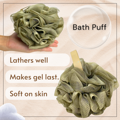 4-Piece Exfoliating Bath & Shower Set – Loofah Sponge, Bath Puff, Pumice Stone & Scalp Massager, Body Scrubber Home Spa Kit