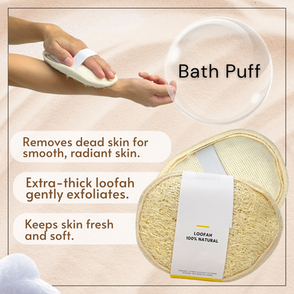 4-Piece Exfoliating Bath & Shower Set – Loofah Sponge, Bath Puff, Pumice Stone & Scalp Massager, Body Scrubber Home Spa Kit