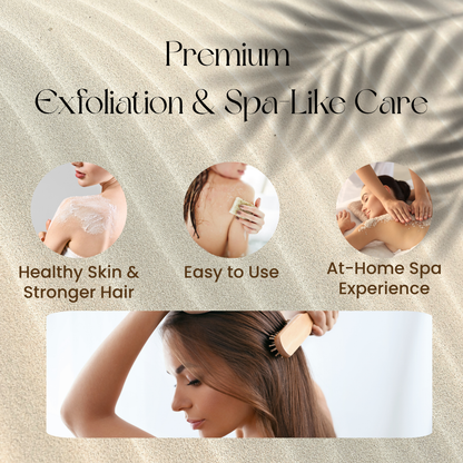 4-Piece Exfoliating Bath & Shower Set – Loofah Sponge, Bath Puff, Pumice Stone & Scalp Massager, Body Scrubber Home Spa Kit