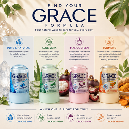 GRACE Natural Crystal Deodorant Stick 70g – Mineral Alum Underarm Deodorant – Choose Pure & Natural, Aloe Vera, Mangosteen or Turmeric