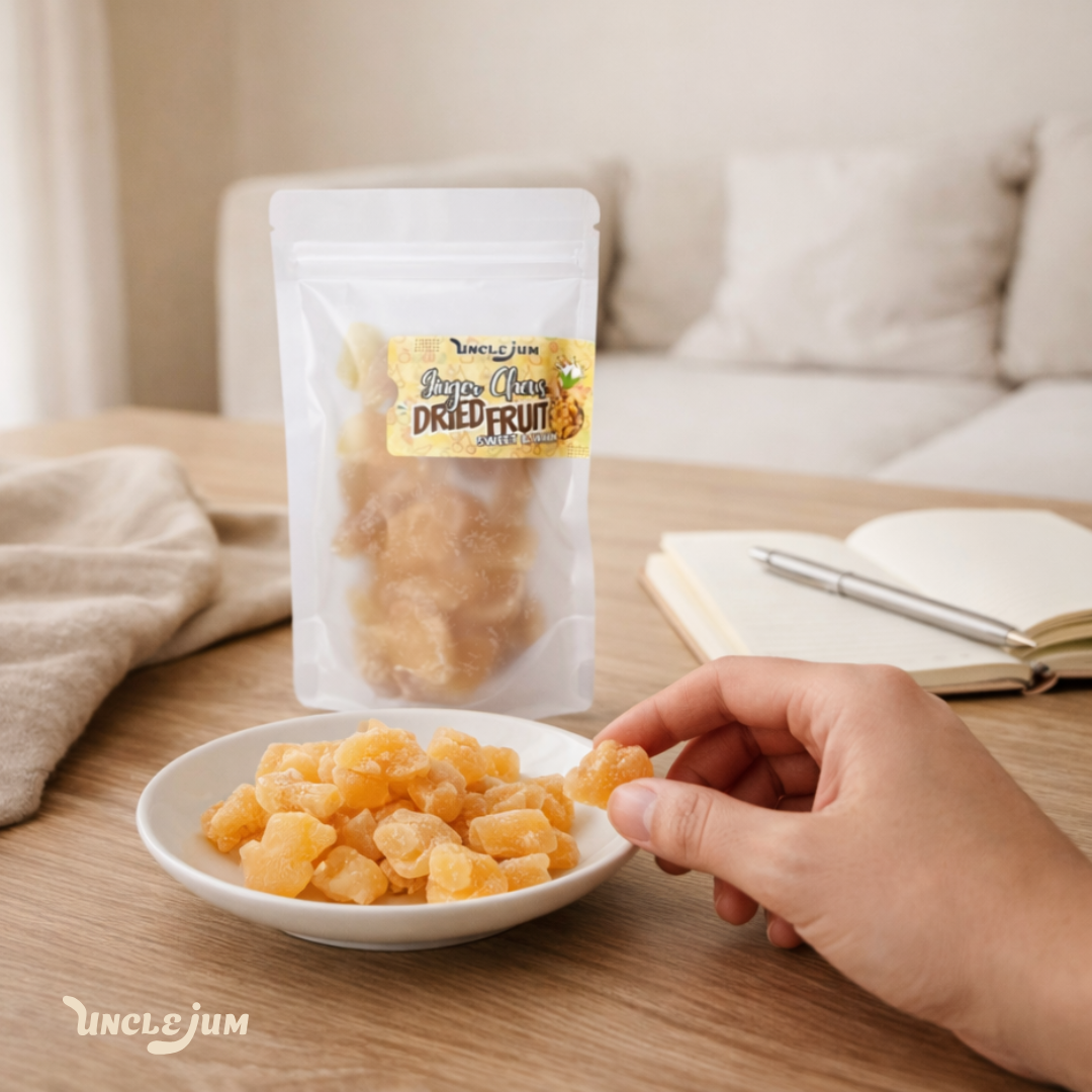 UNCLEJUM Ginger Chews – Sweet & Warm Dried Ginger Snack with Real Ginger – Soft & Chewy – 150g