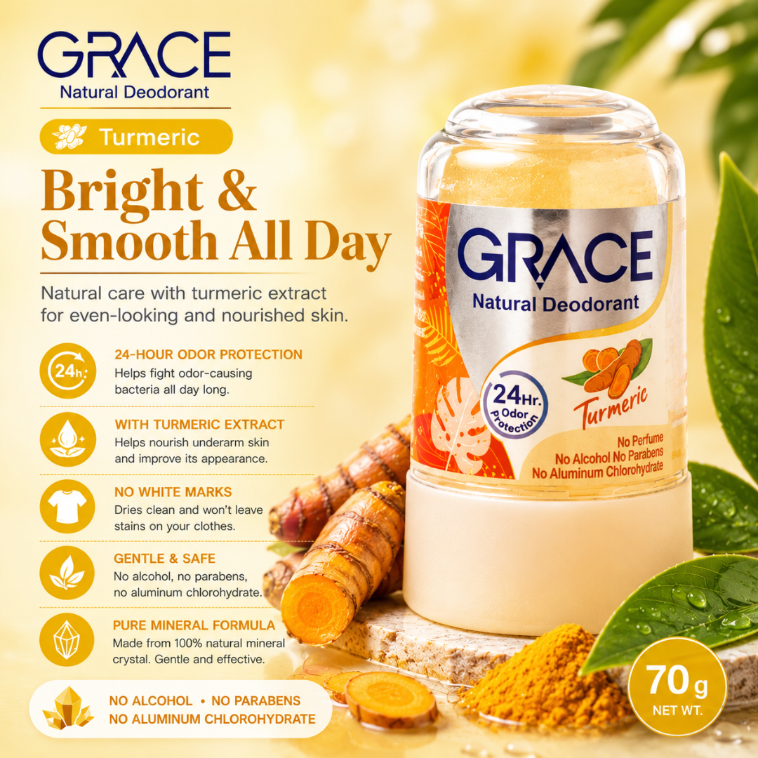 GRACE Natural Crystal Deodorant Stick 70g – Mineral Alum Underarm Deodorant – Choose Pure & Natural, Aloe Vera, Mangosteen or Turmeric