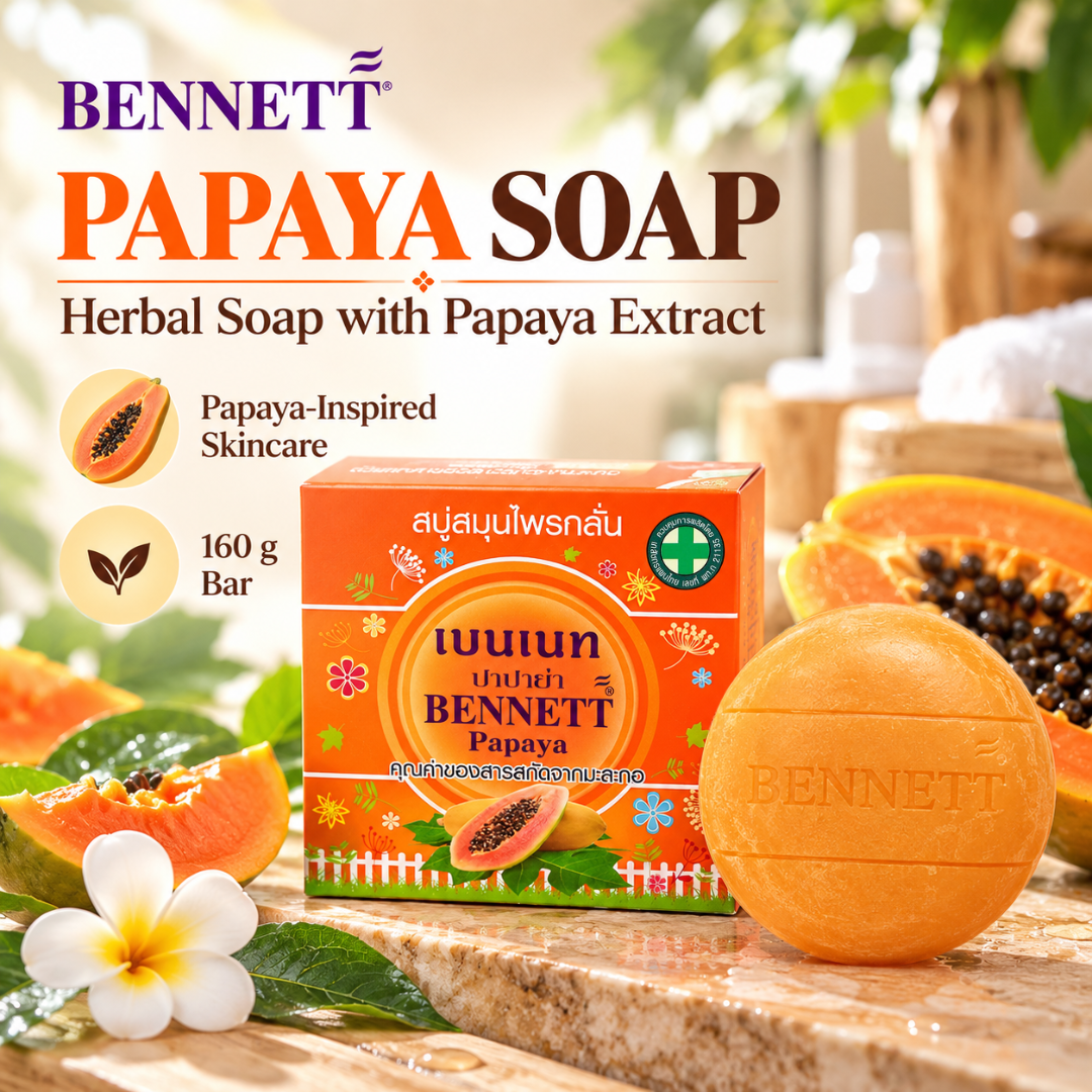 Bennett Papaya Herbal Soap – Papaya Extract Cleansing Bar for Smooth, Fresh-Looking Skin – 160g