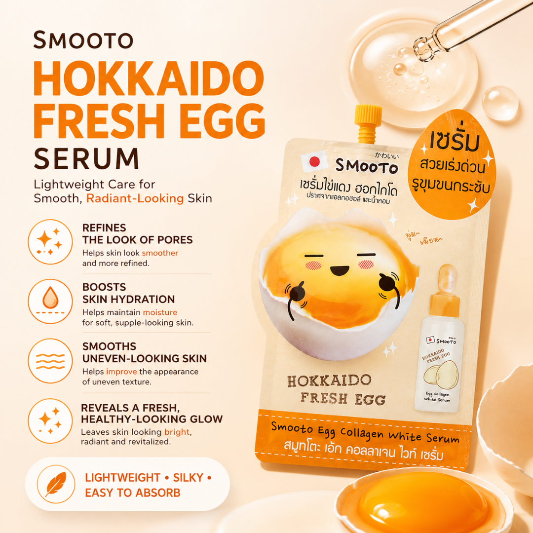 Smooto Egg Collagen White Serum – Hokkaido Egg Yolk, Arbutin & Collagen Brightening Facial Serum – 10g × 3 Packs