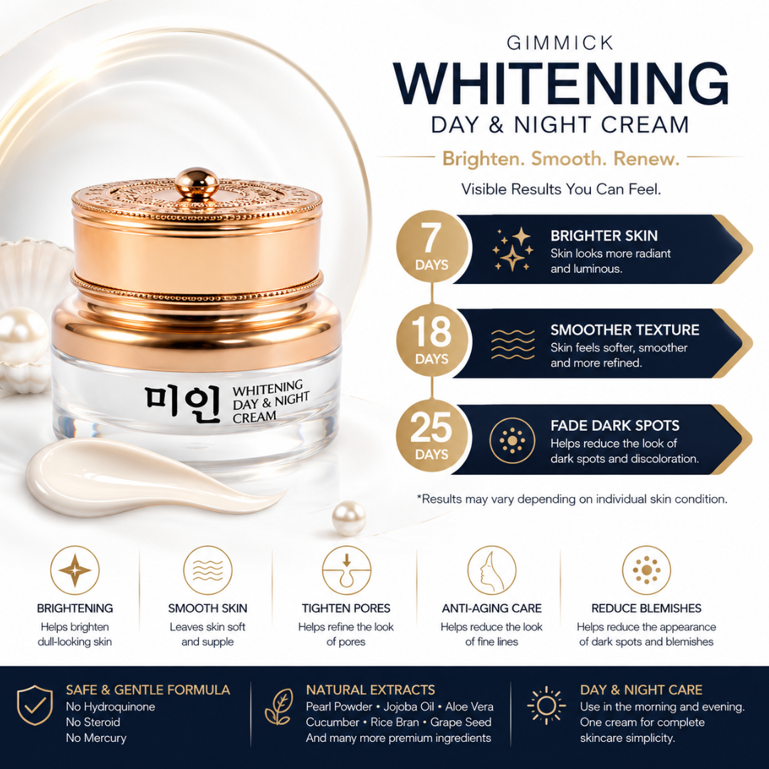 GIMMICK Whitening Day & Night Cream 13g – Korean Pearl Brightening Cream with Alpha-Arbutin, Niacinamide & Jojoba Oil Helps Fade Dark Spots for Radiant Glass Skin