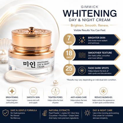 GIMMICK Whitening Day & Night Cream 13g – Korean Pearl Brightening Cream with Alpha-Arbutin, Niacinamide & Jojoba Oil Helps Fade Dark Spots for Radiant Glass Skin