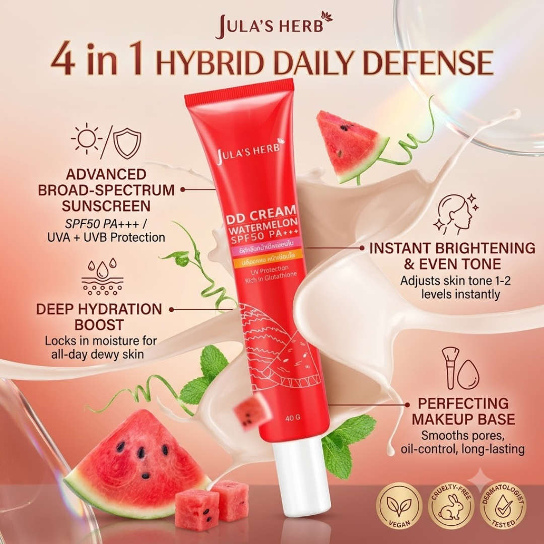 JULA'S HERB Watermelon DD Cream Sunscreen SPF50 PA+++ 40g Lightweight DD Cream Sunscreen | Instant Brightening | Waterproof | Oil Control | Natural Coverage