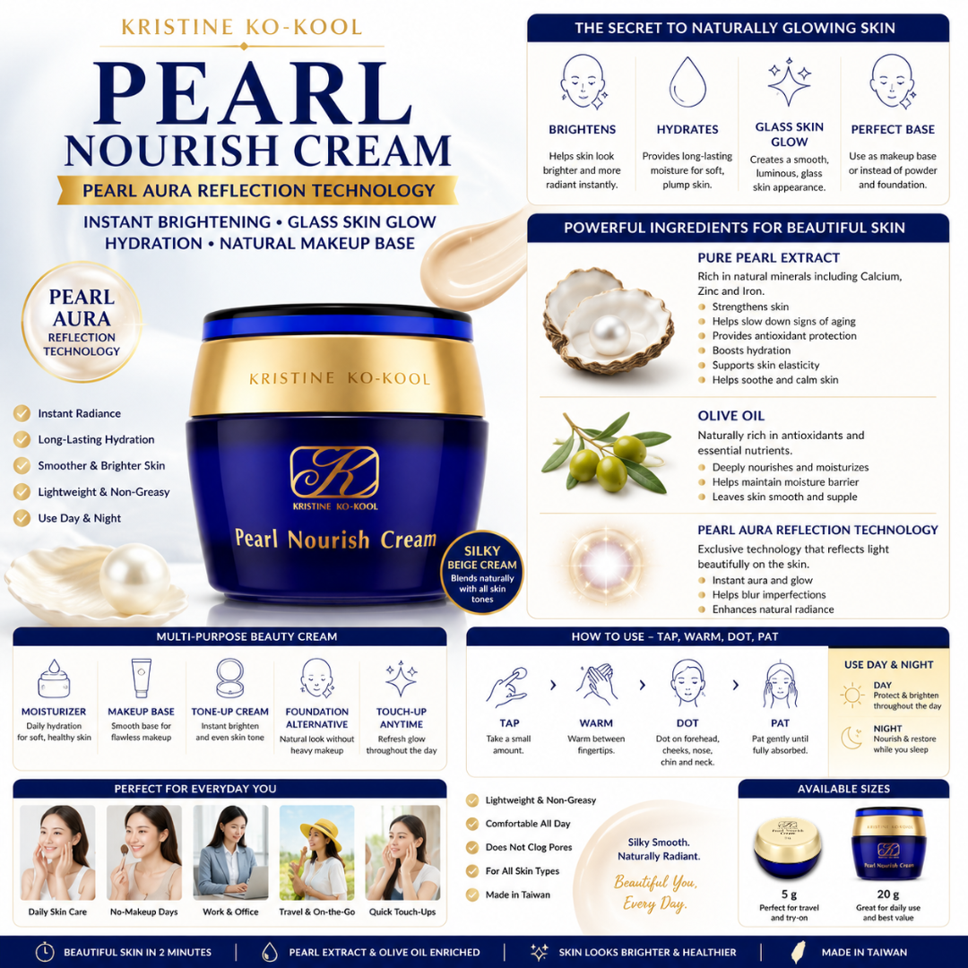 Kristine Ko-Kool Pearl Nourish Cream kangzen kenko – Pearl Aura Reflection Technology Day Cream for Glass Skin, Instant Brightening, Hydration & Natural Makeup Base