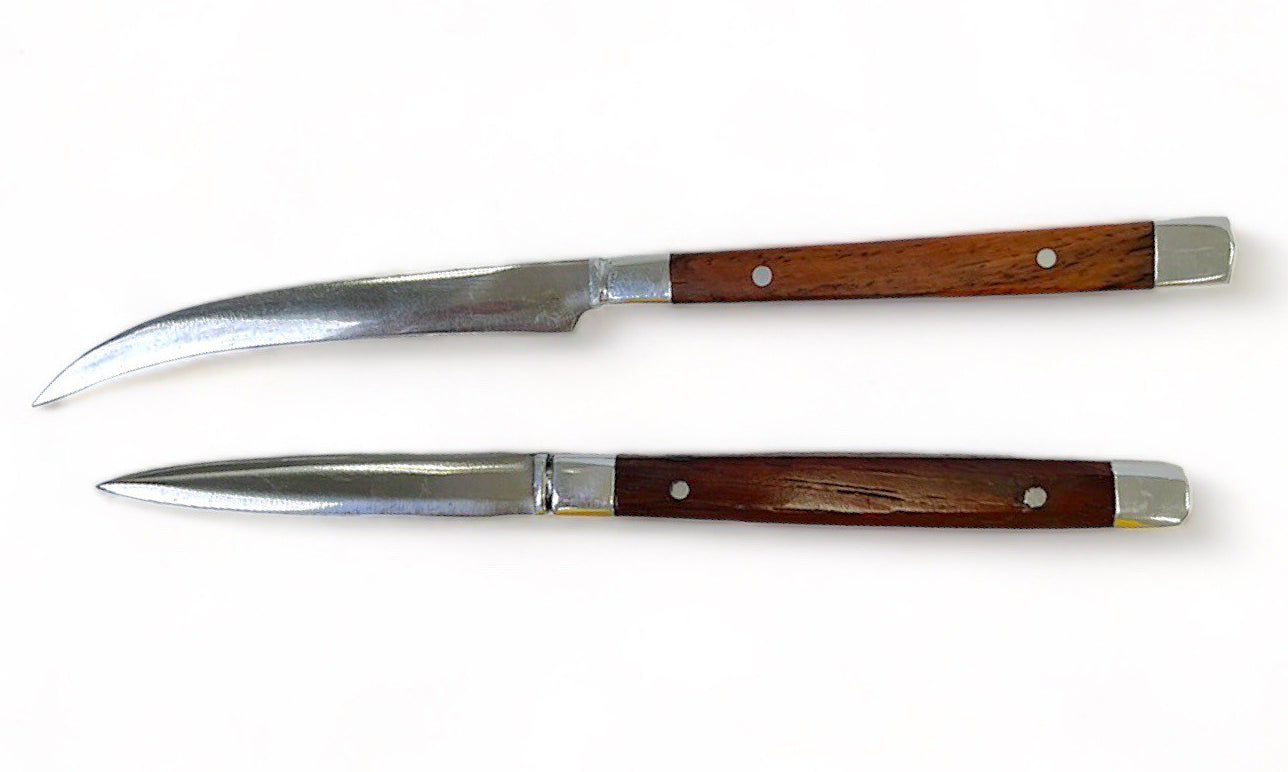 2 Pcs Thai Fruit & Vegetable Carving Knives – Handmade Aranyik Style Cutter Set with Wooden Handle & Stainless Steel Blades (2” & 2.5”)