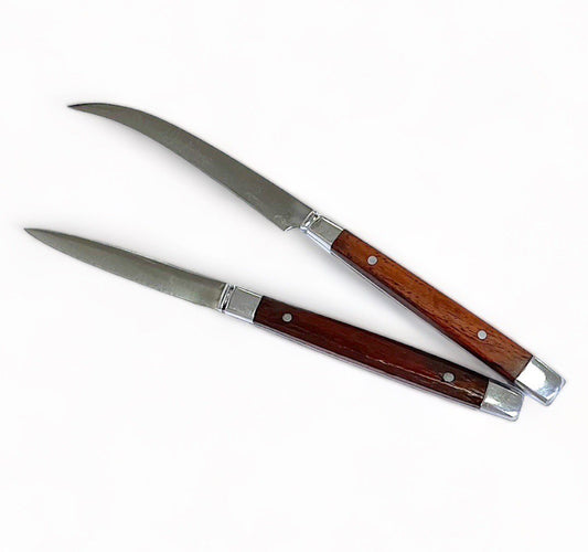 2 Pcs Thai Fruit & Vegetable Carving Knives – Handmade Aranyik Style Cutter Set with Wooden Handle & Stainless Steel Blades (2” & 2.5”)